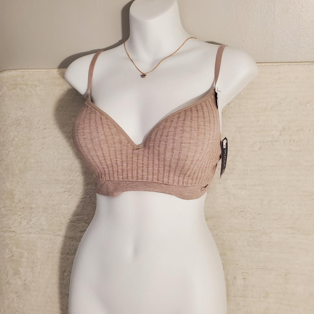 Nautica Ribbed Wireless Bra - Taupe Beige
